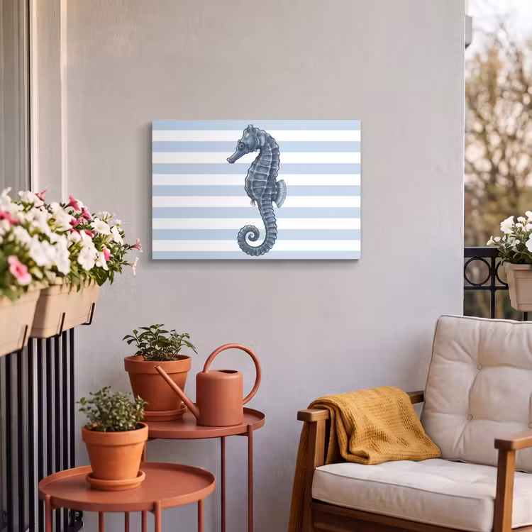 Vis - Oceaan - Illustratie - Blauw - Strepen Tuinposter op houten frame 2 cm dik klein -sfeer1