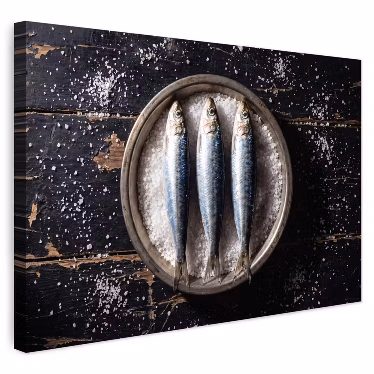 Outdoor Leinwand - Fisch – Salz – Essen - Vis - Zout - Eten Tuinposter op houten frame 2 cm dik klein