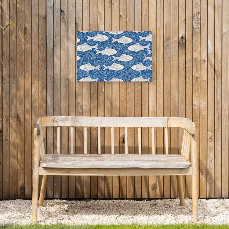 Vis - Water - Patroon - Grafisch - Blauw Tuinposter op houten frame 2 cm dik klein -sfeer4