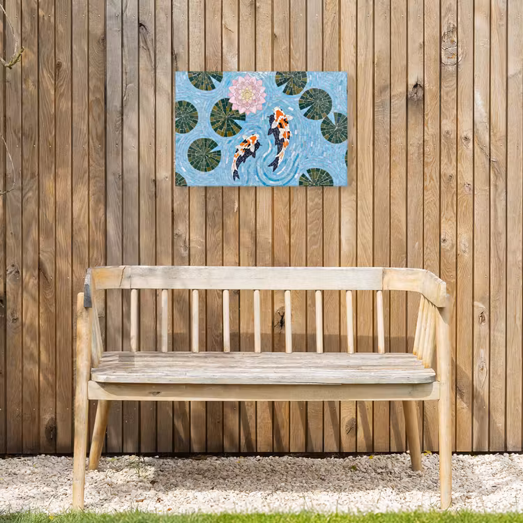 Vis - Water - Natuur - Mozaïek - Blauw Tuinposter op houten frame 2 cm dik klein -sfeer4