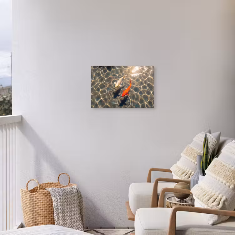 Vis - Water - Dieren - Oranje - Goud Tuinposter op houten frame 2 cm dik klein -sfeer1