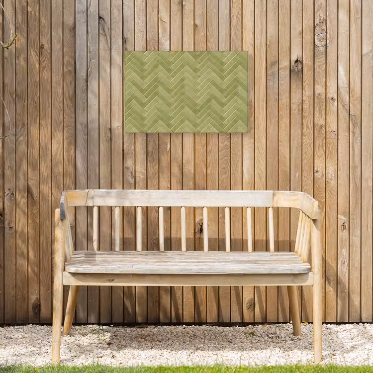Visgraat - Wandtegel - Olijfgroen Tuinposter op houten frame 2 cm dik klein 845 -sfeer4