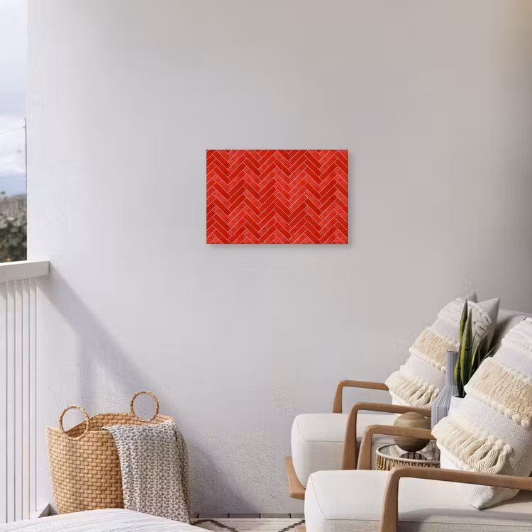 Visgraat - Tegel - Rood Tuinposter op houten frame 2 cm dik klein 845 -sfeer1
