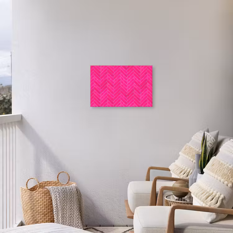 Visgraat - Wandtegel - Fuchsia - Roze Tuinposter op houten frame 2 cm dik klein 845 -sfeer1