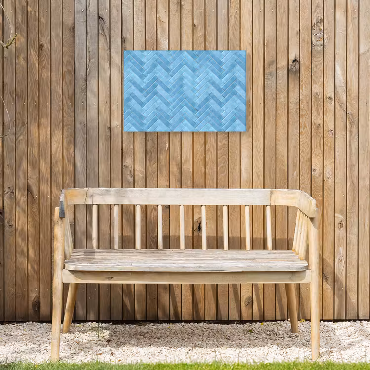 Visgraat - Wandtegel - Lichtblauw Tuinposter op houten frame 2 cm dik klein 845 -sfeer4