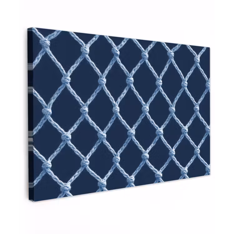 Visnet - Touw - Patroon - Marineblauw Tuinposter op houten frame 2 cm dik klein 845 -3d