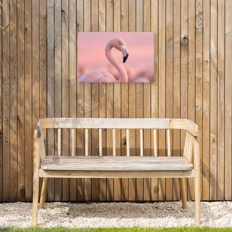 Flamingo - Portret - Roze Tuinposter op houten frame 2 cm dik klein -sfeer4