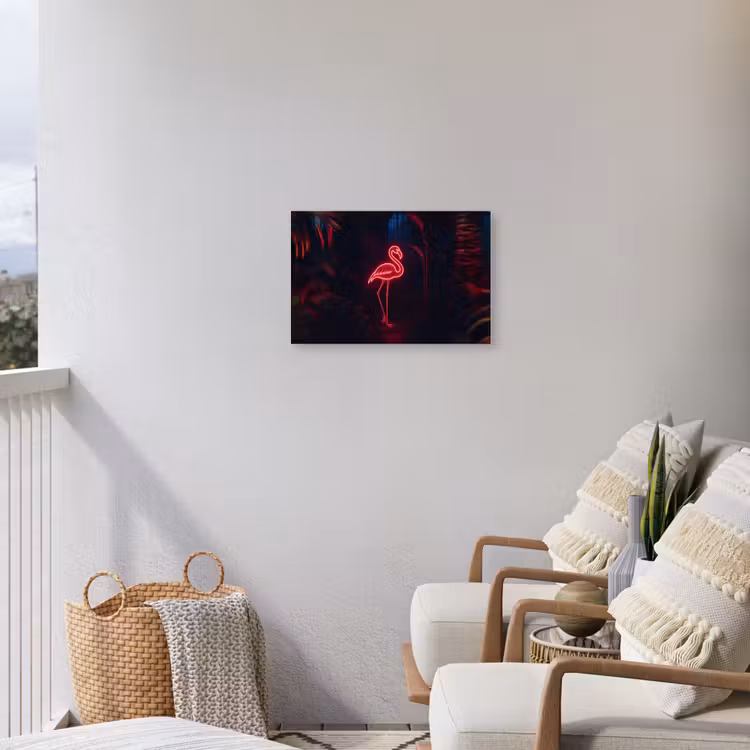 Flamingo - Roze - Neon - Licht Tuinposter op houten frame 2 cm dik klein -sfeer1