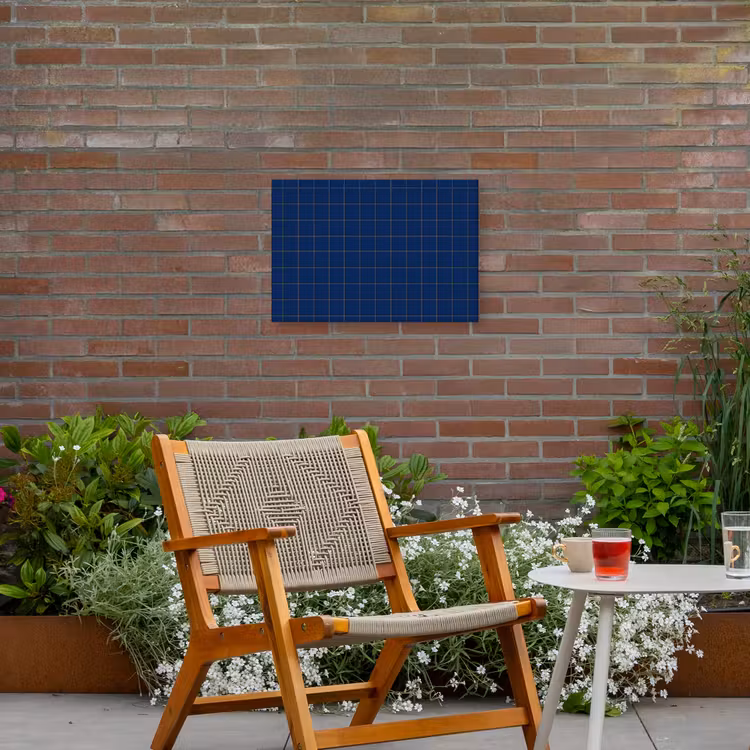 Tegel - Patroon - Blauw Tuinposter op houten frame 2 cm dik klein 845 -sfeer3