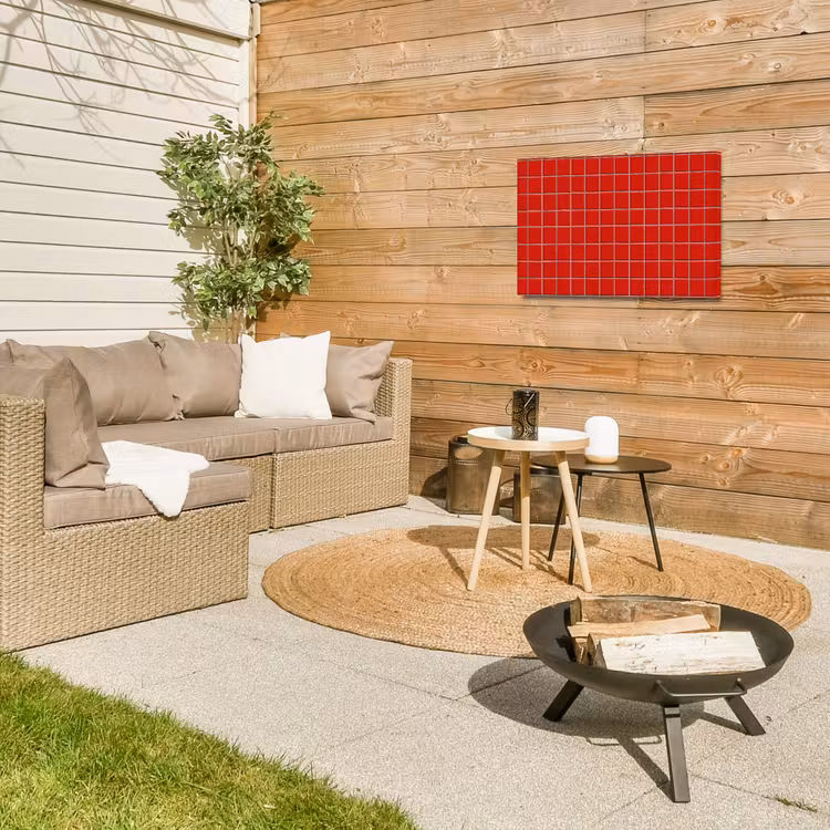 Tegel - Patroon - Kersen - Rood Tuinposter op houten frame 2 cm dik klein 845 -sfeer2