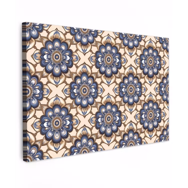 Floraal - Ornament - Blauw Tuinposter op houten frame 2 cm dik klein 845 -3d