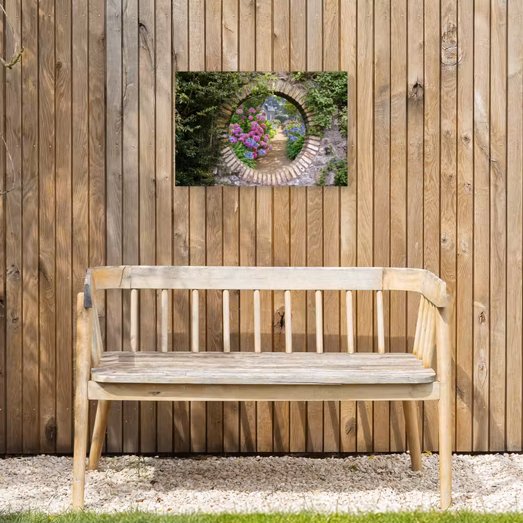 Bloemrijke tuinpoort Tuinposter op houten frame 2 cm dik klein -sfeer4