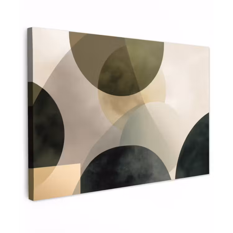 Vlakken - Abstract - Beige - Cirkels Tuinposter op houten frame 2 cm dik klein -3d