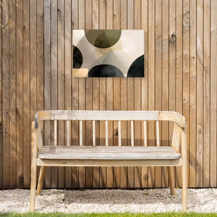 Vlakken - Abstract - Beige - Cirkels Tuinposter op houten frame 2 cm dik klein -sfeer4