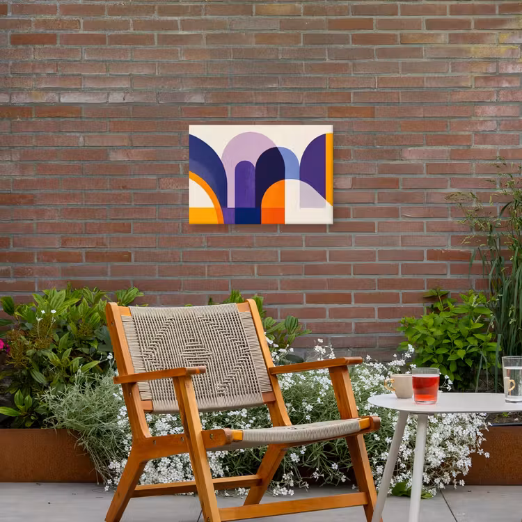 Vormen - Abstract - Grafisch - Oranje Tuinposter op houten frame 2 cm dik klein -sfeer3