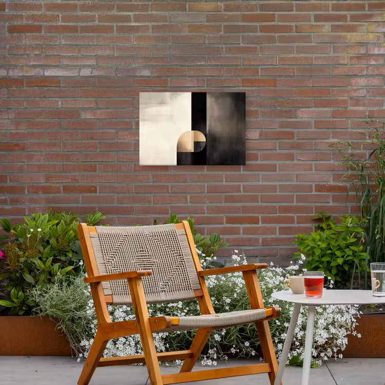 Vormen - Modern - Zwart Tuinposter op houten frame 2 cm dik klein -sfeer3