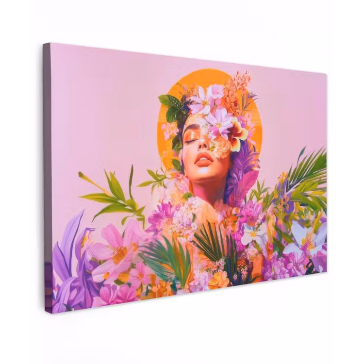 Vrouw - Abstract - Cirkel - Bloemen Tuinposter op houten frame 2 cm dik klein -3d