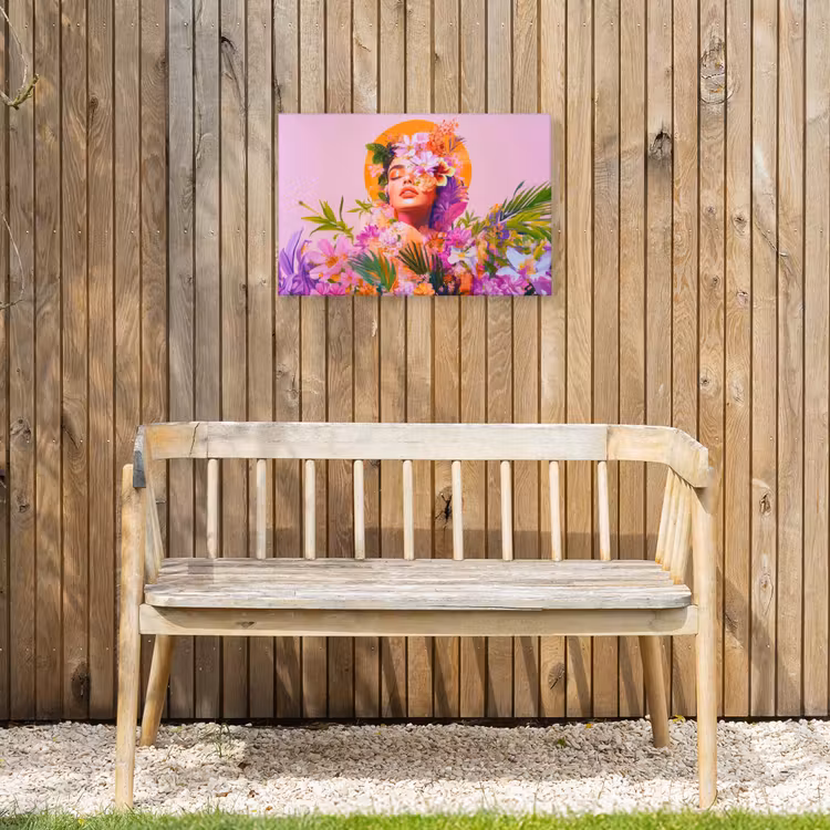 Vrouw - Abstract - Cirkel - Bloemen Tuinposter op houten frame 2 cm dik klein -sfeer4