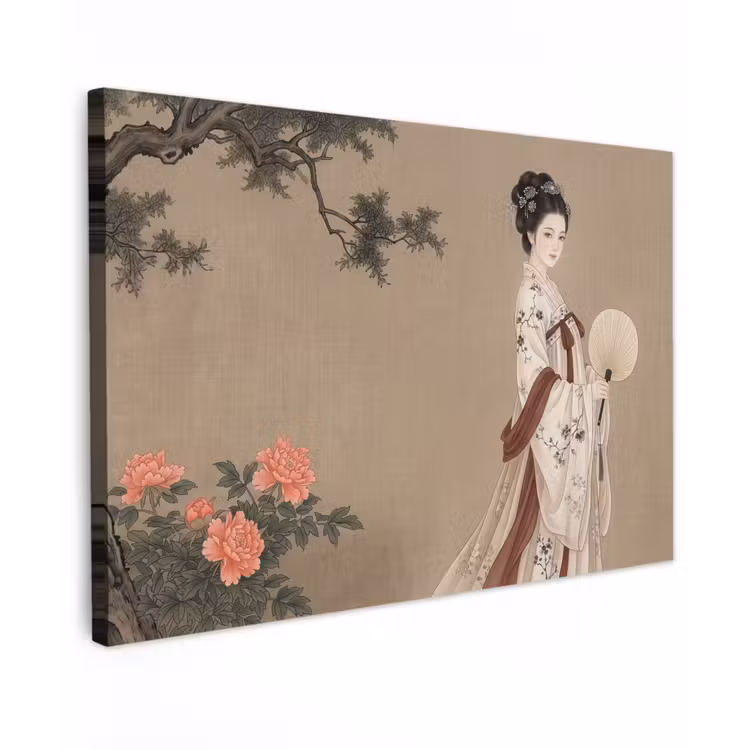 Vrouw - Azië - Kunst - Beige Tuinposter op houten frame 2 cm dik klein -3d