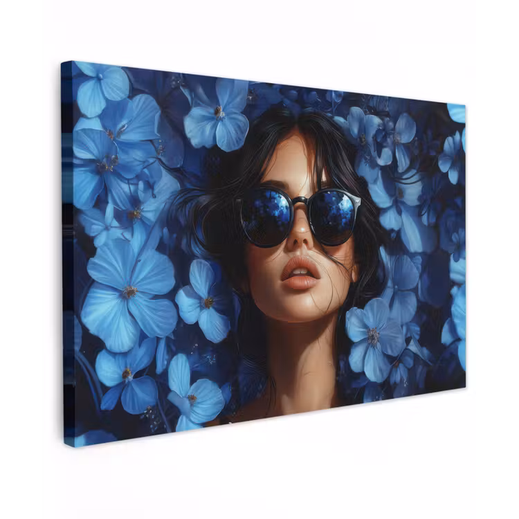Vrouw - Blauw - Bloemen - Vlinders - Natuur Tuinposter op houten frame 2 cm dik klein -3d