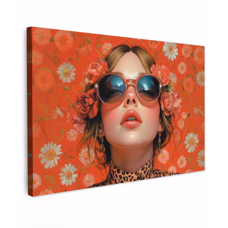 Vrouw - Kleurrijk - Dierenprint - Bloemen Tuinposter op houten frame 2 cm dik klein -3d