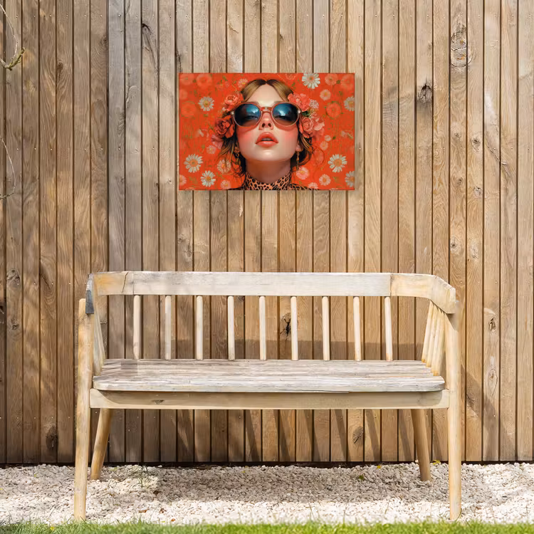Vrouw - Kleurrijk - Dierenprint - Bloemen Tuinposter op houten frame 2 cm dik klein -sfeer4
