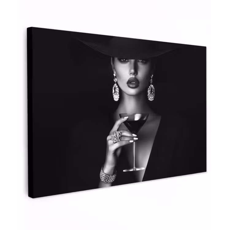 Vrouw - Cocktail - Chic Tuinposter op houten frame 2 cm dik klein -3d