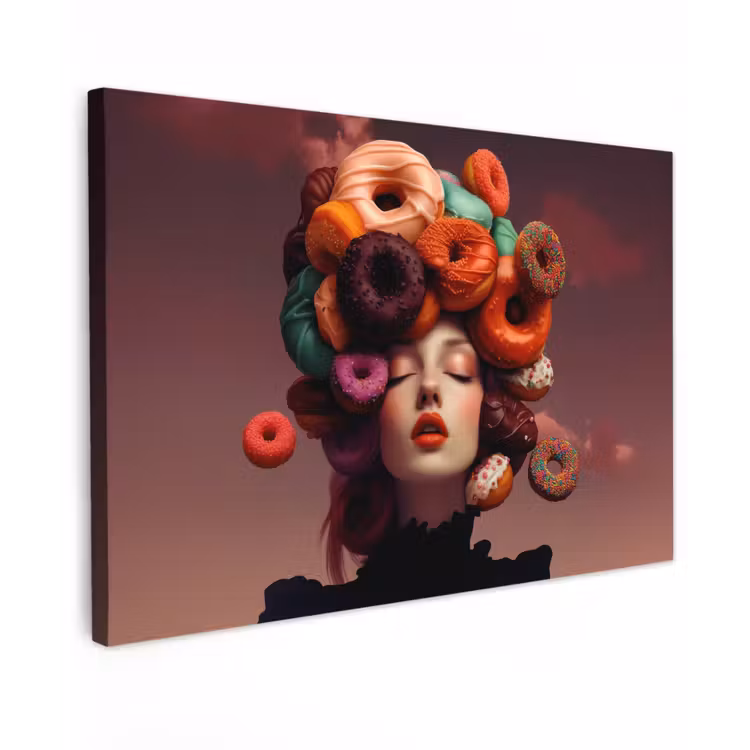 Vrouw - Donuts - Kleurrijk Tuinposter op houten frame 2 cm dik klein -3d