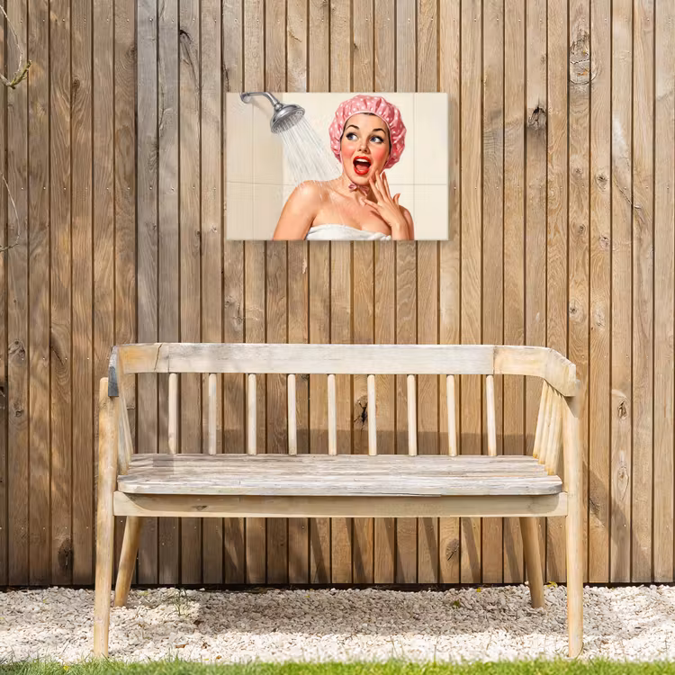 Vrouw - Douche - Roze Tuinposter op houten frame 2 cm dik klein -sfeer4