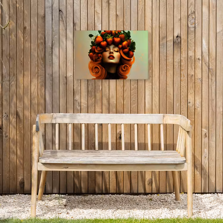 Vrouw - Aardbeien - Kroon Tuinposter op houten frame 2 cm dik klein -sfeer4