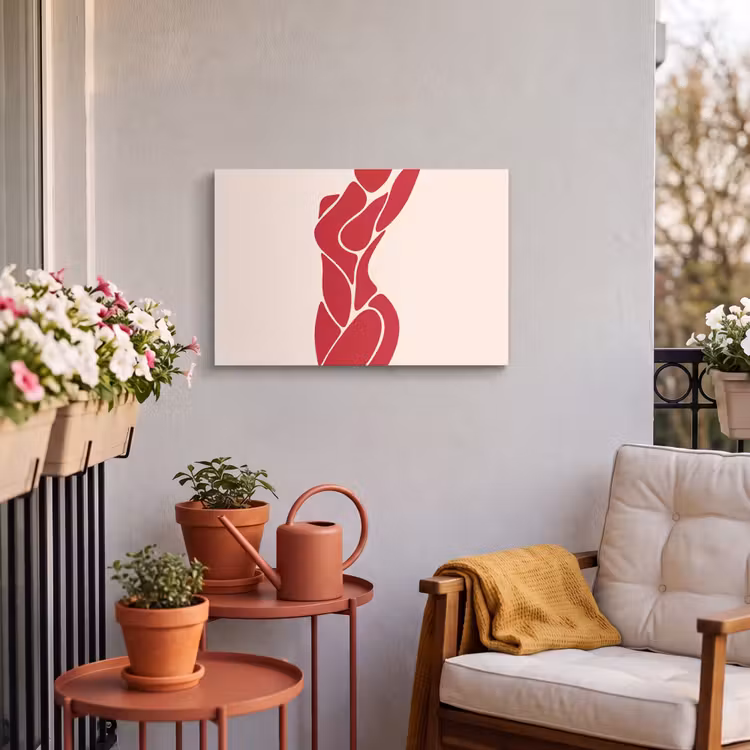 Vrouw - Figuur - Abstract - Modern - Rood Tuinposter op houten frame 2 cm dik klein -sfeer1