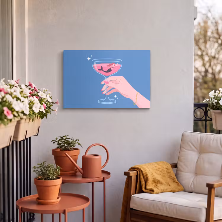Vrouw - Glas - Abstract - Roze - Blauw Tuinposter op houten frame 2 cm dik klein -sfeer1