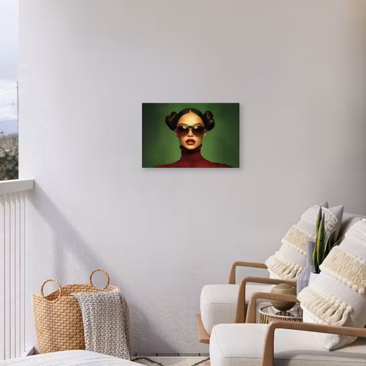 Vrouw - Groen - Bril - Aesthetic - Modern Tuinposter op houten frame 2 cm dik klein -sfeer1