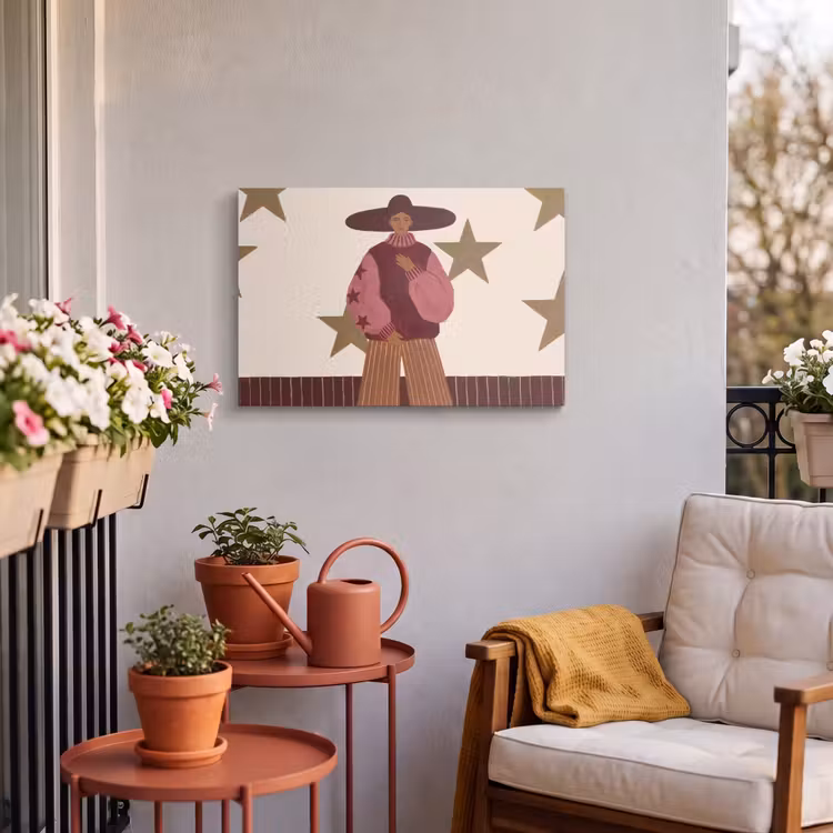Vrouw - Hoed - Abstract - Modern - Portret Tuinposter op houten frame 2 cm dik klein -sfeer1