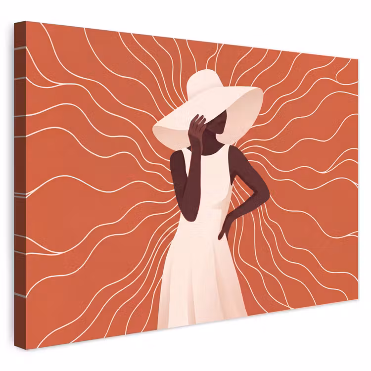 Vrouw - Hoed - Portret - Modern - Beige Tuinposter op houten frame 2 cm dik klein -3d