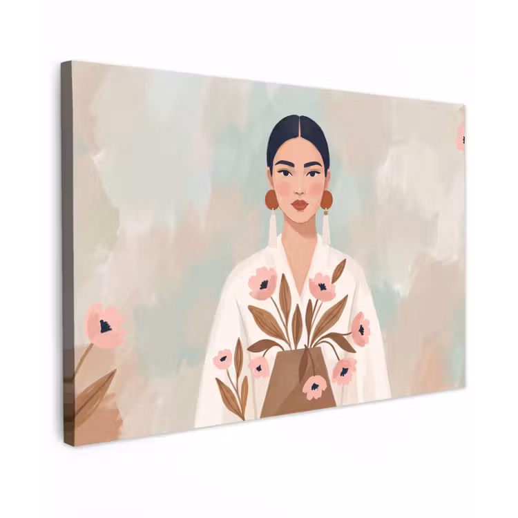 Vrouw - Kimono - Pastel Tuinposter op houten frame 2 cm dik klein -3d