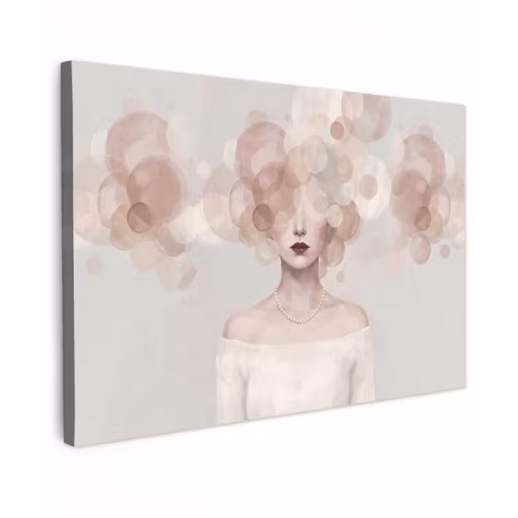 Vrouw - Cirkels - Beige Tuinposter op houten frame 2 cm dik klein -3d
