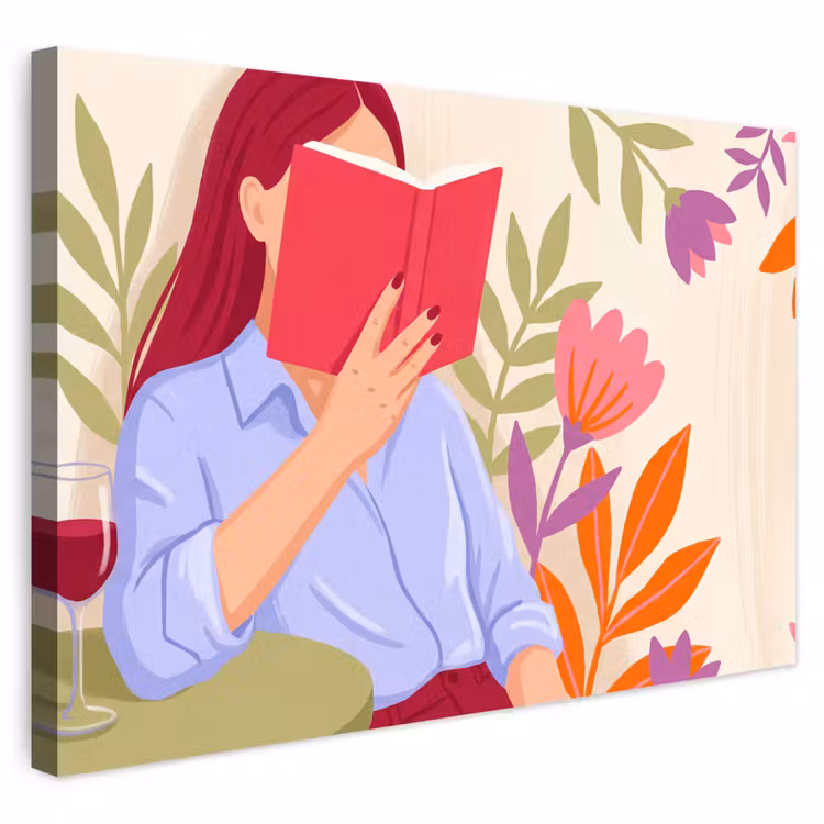 Vrouw - Lezen - Thuis - Modern - Bloemen Tuinposter op houten frame 2 cm dik klein -3d