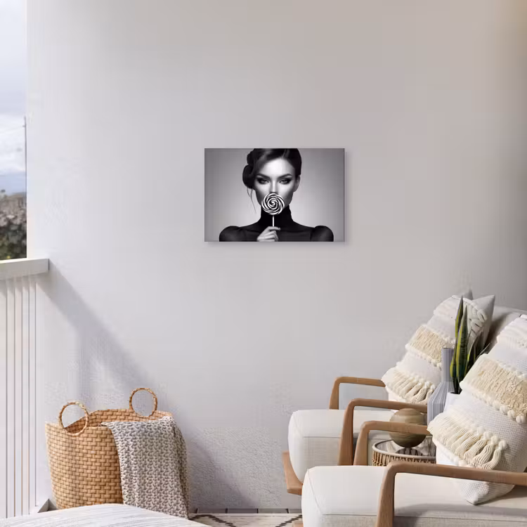 Vrouw - Lolly - Zwart Tuinposter op houten frame 2 cm dik klein -sfeer1