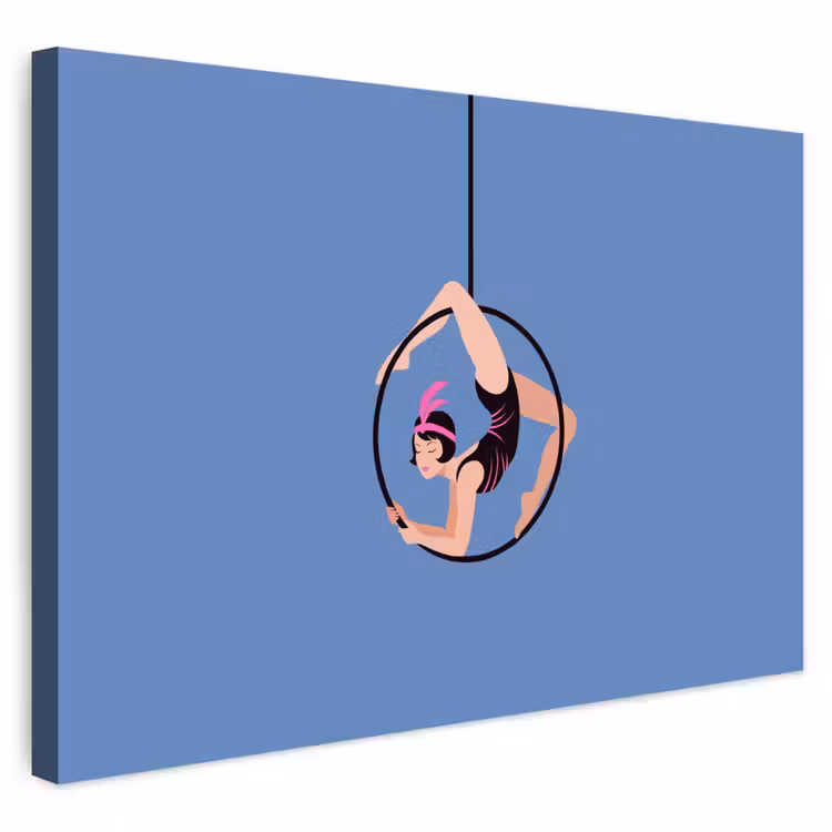 Vrouw - Aerial hoop - Art deco - Illustratie - Blauw Tuinposter op houten frame 2 cm dik klein -3d