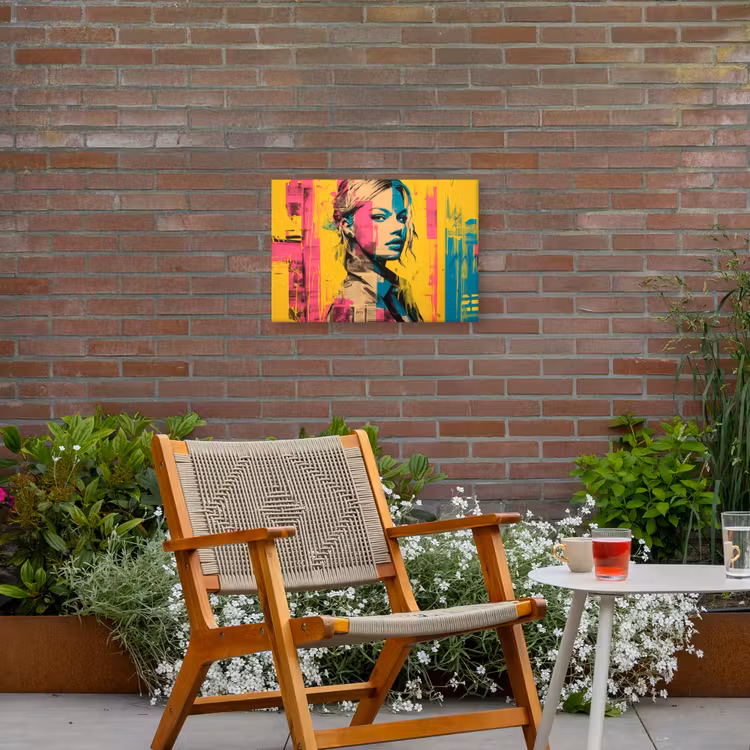 Vrouw - Verfstrepen - Gekleurd Tuinposter op houten frame 2 cm dik klein -sfeer3