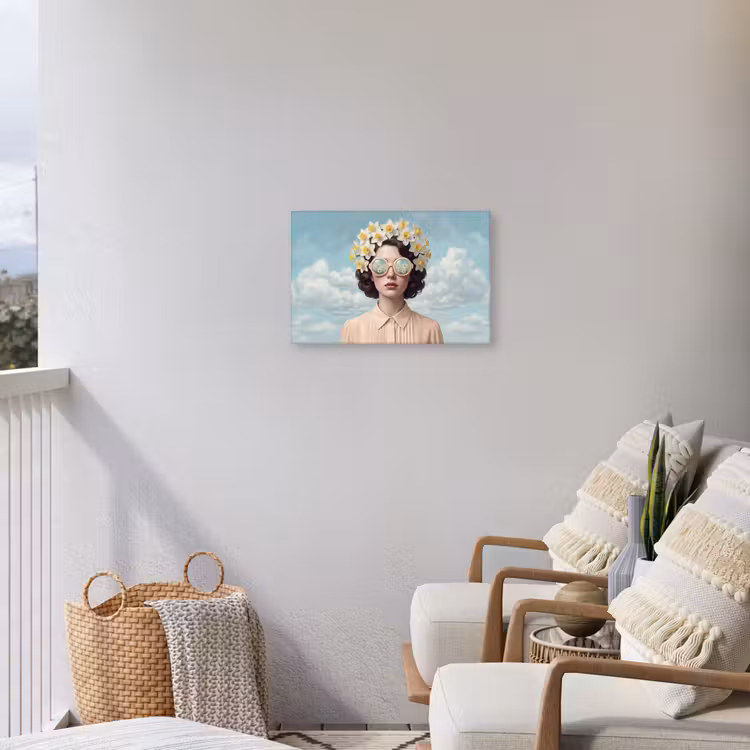 Vrouw - Narcissen - Geel Tuinposter op houten frame 2 cm dik klein -sfeer1