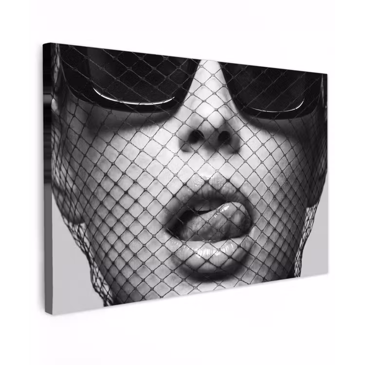 Vrouw - Net - Mysterieus - Zwart - Wit Tuinposter op houten frame 2 cm dik klein -3d