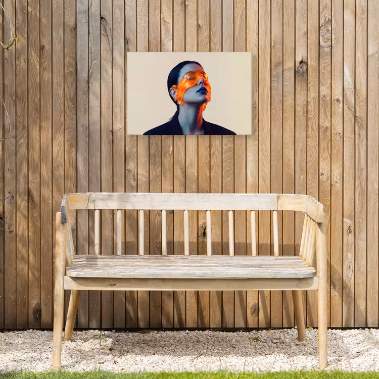Vrouw - Oranje - Abstract - Modern - Kleurrijk Tuinposter op houten frame 2 cm dik klein -sfeer4