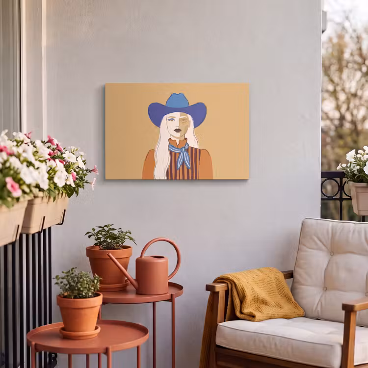 Vrouw - Portret - Abstract - Kleurrijk - Modern Tuinposter op houten frame 2 cm dik klein -sfeer1