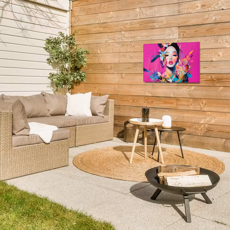 Vrouw - Portret - Abstract - Paars Tuinposter op houten frame 2 cm dik klein -sfeer2