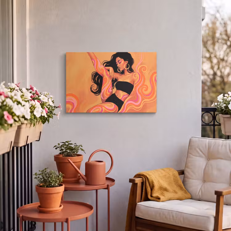 Vrouw - Portret - Abstract - Modern - Kleurrijk Tuinposter op houten frame 2 cm dik klein -sfeer1