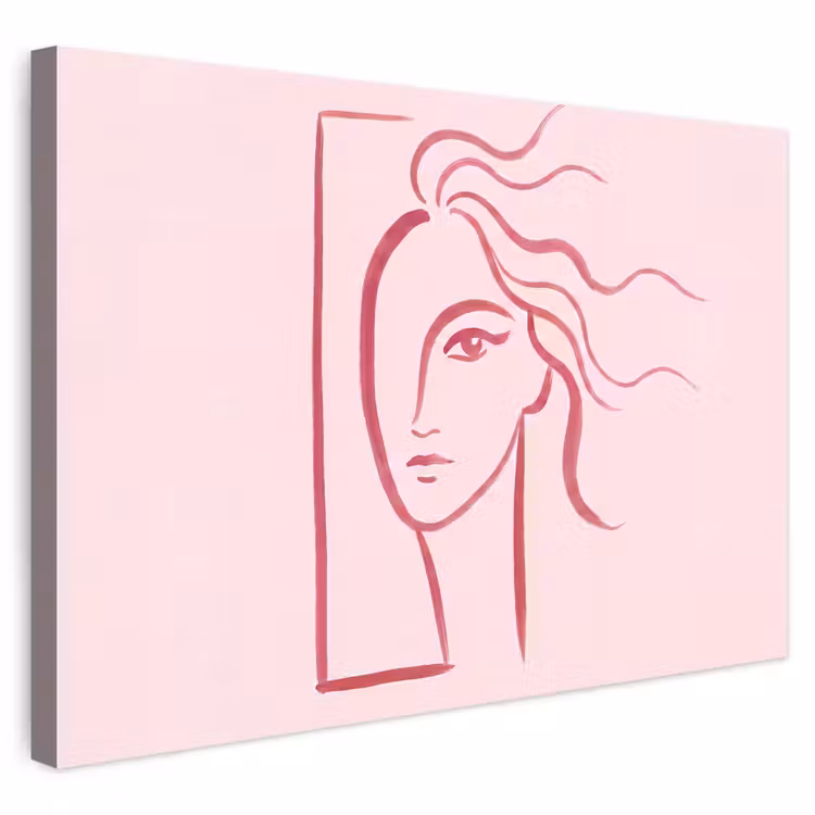 Vrouw - Portret - Abstract - Lijnkunst - Rood Tuinposter op houten frame 2 cm dik klein -3d