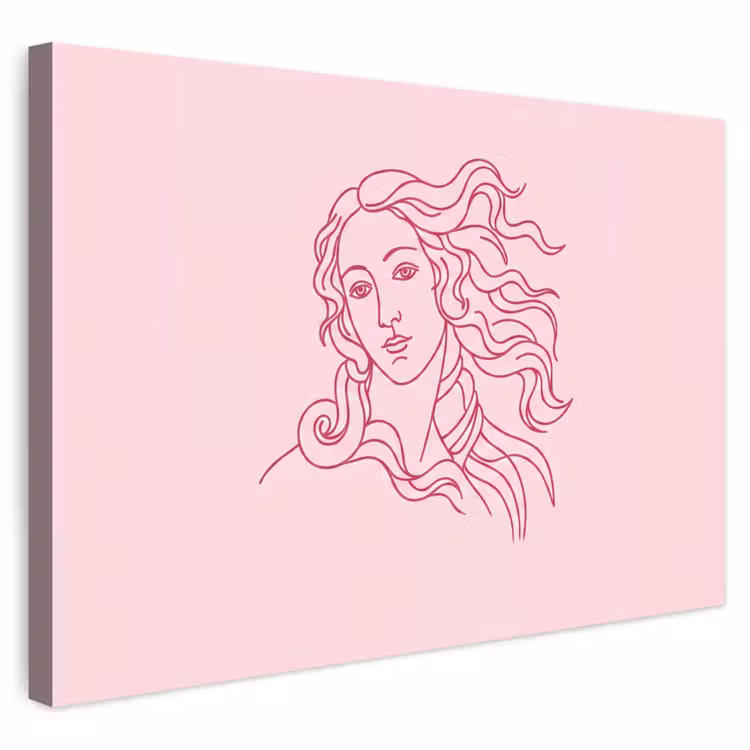 Vrouw - Portret - Klassiek - Line-art - Roze Tuinposter op houten frame 2 cm dik klein -3d