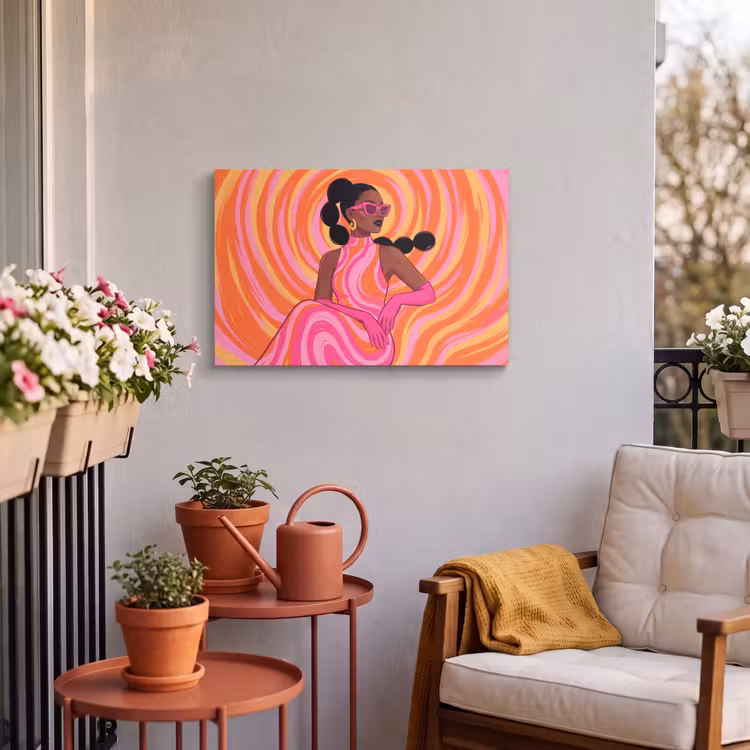 Vrouw - Portret - Kunst - Abstract - Roze Tuinposter op houten frame 2 cm dik klein -sfeer1